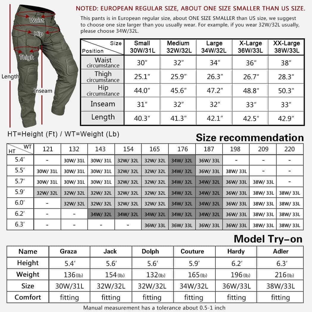 G3 Combat Pants Size Chart
